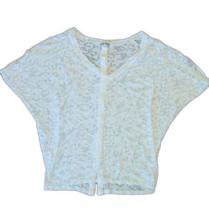 Express Batwing Boho Top Lace Overlay Blouse Short Sleeve V-Neck Back Buttons